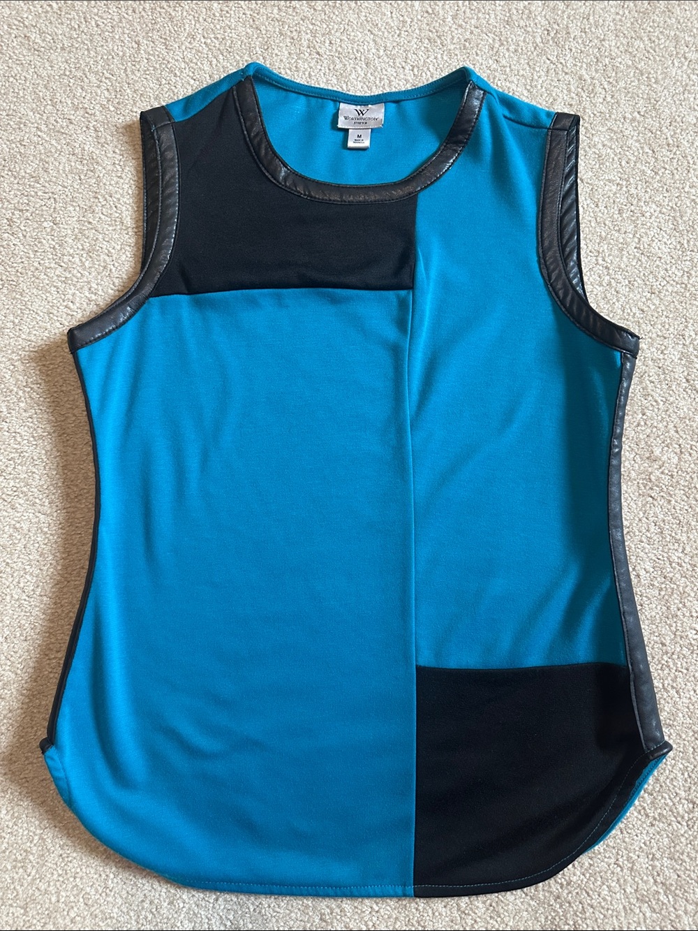 Worthington Teal and Black Colorblock Sleeveless Top